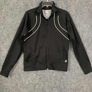 Nike Full Zip Light Weight Jacket Women M Black W/White Cording Pockets Raglan